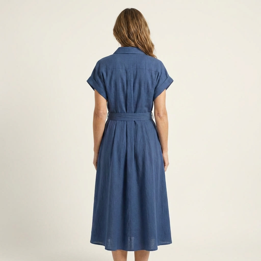 Melody | Belted Button Front Denim Midi Dress