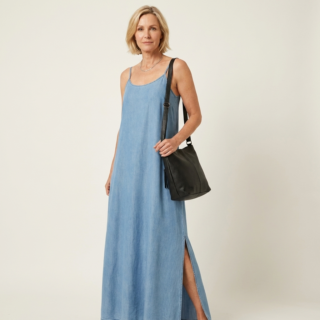 Azure | Side Split Denim Maxi Dress