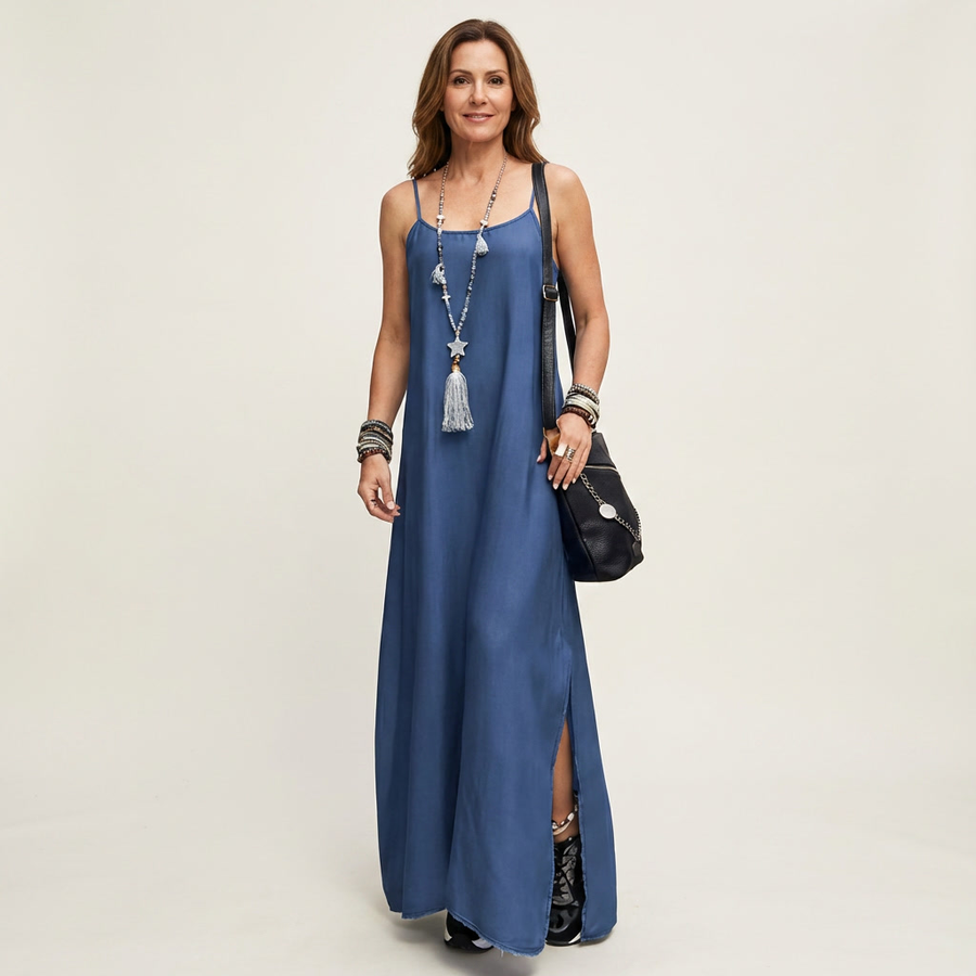 Azure | Side Split Denim Maxi Dress
