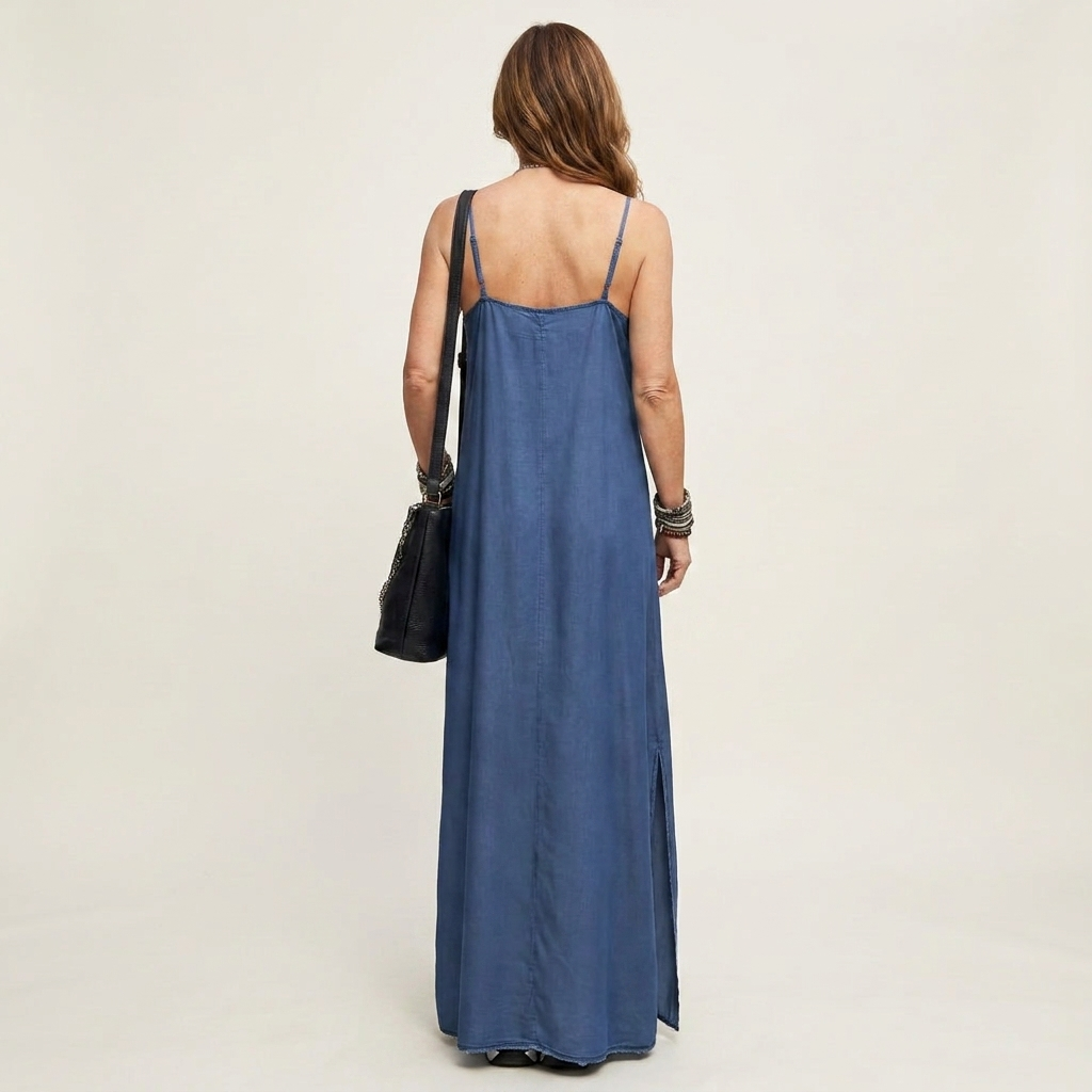 Azure | Side Split Denim Maxi Dress