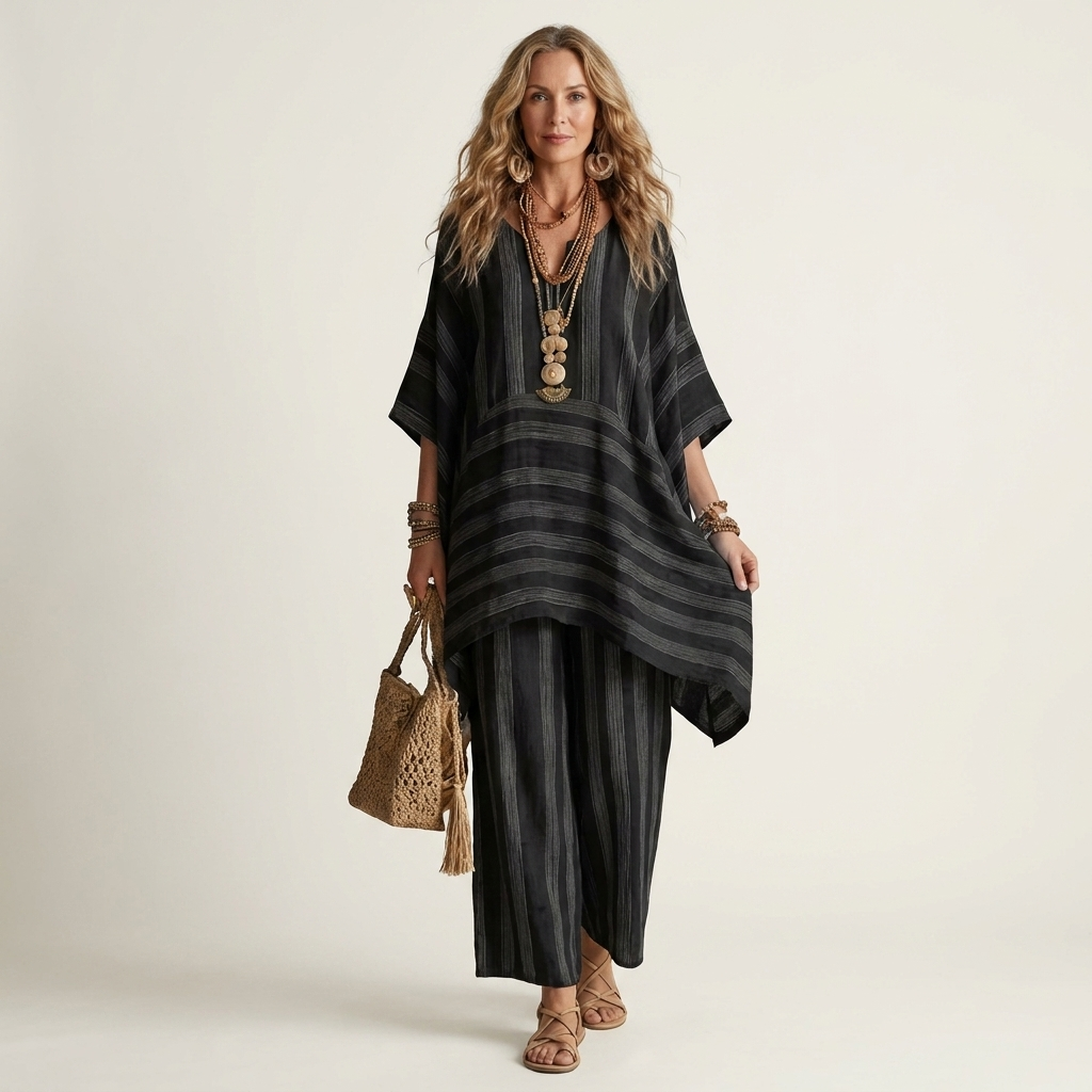 Kiara | Two Piece Striped Cotton Linen Set