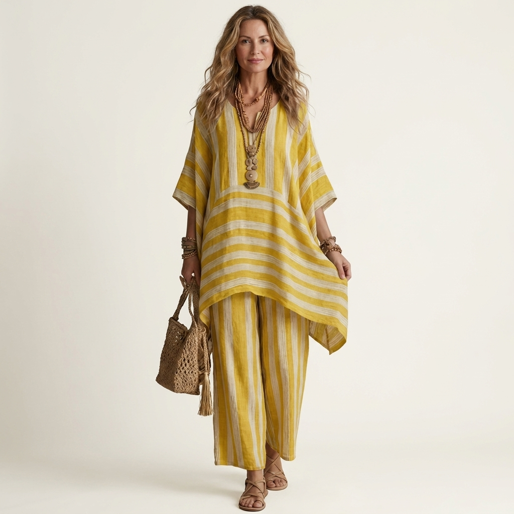 Kiara | Two Piece Striped Cotton Linen Set