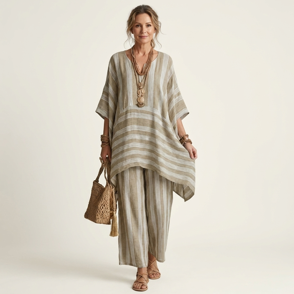 Kiara | Two Piece Striped Cotton Linen Set