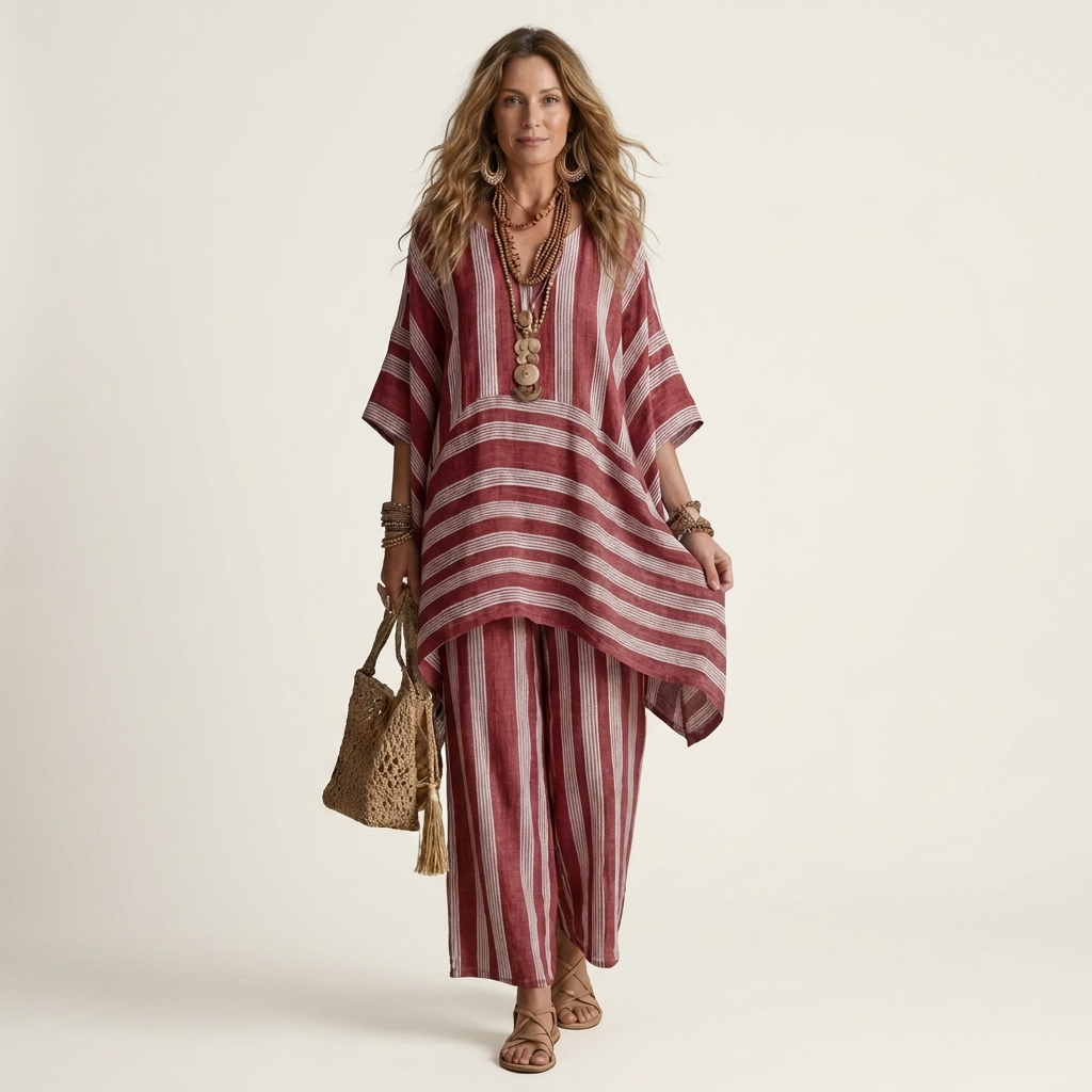Kiara | Two Piece Striped Cotton Linen Set