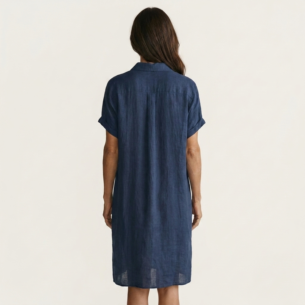 Nidalie | Cotton Linen Midi Shirt Dress With Rolled Cuffs