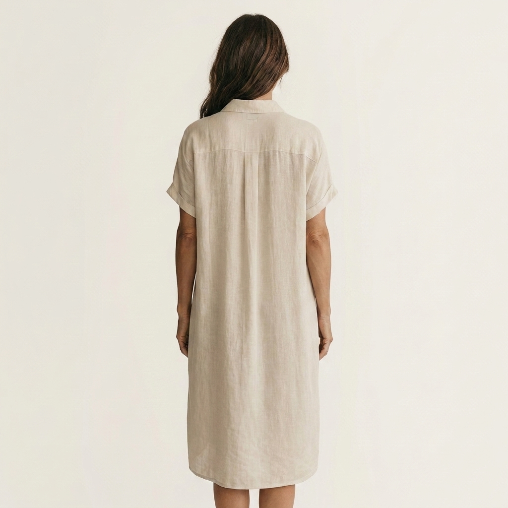 Nidalie | Cotton Linen Midi Shirt Dress With Rolled Cuffs