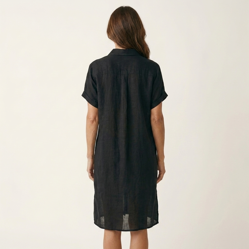 Nidalie | Cotton Linen Midi Shirt Dress With Rolled Cuffs