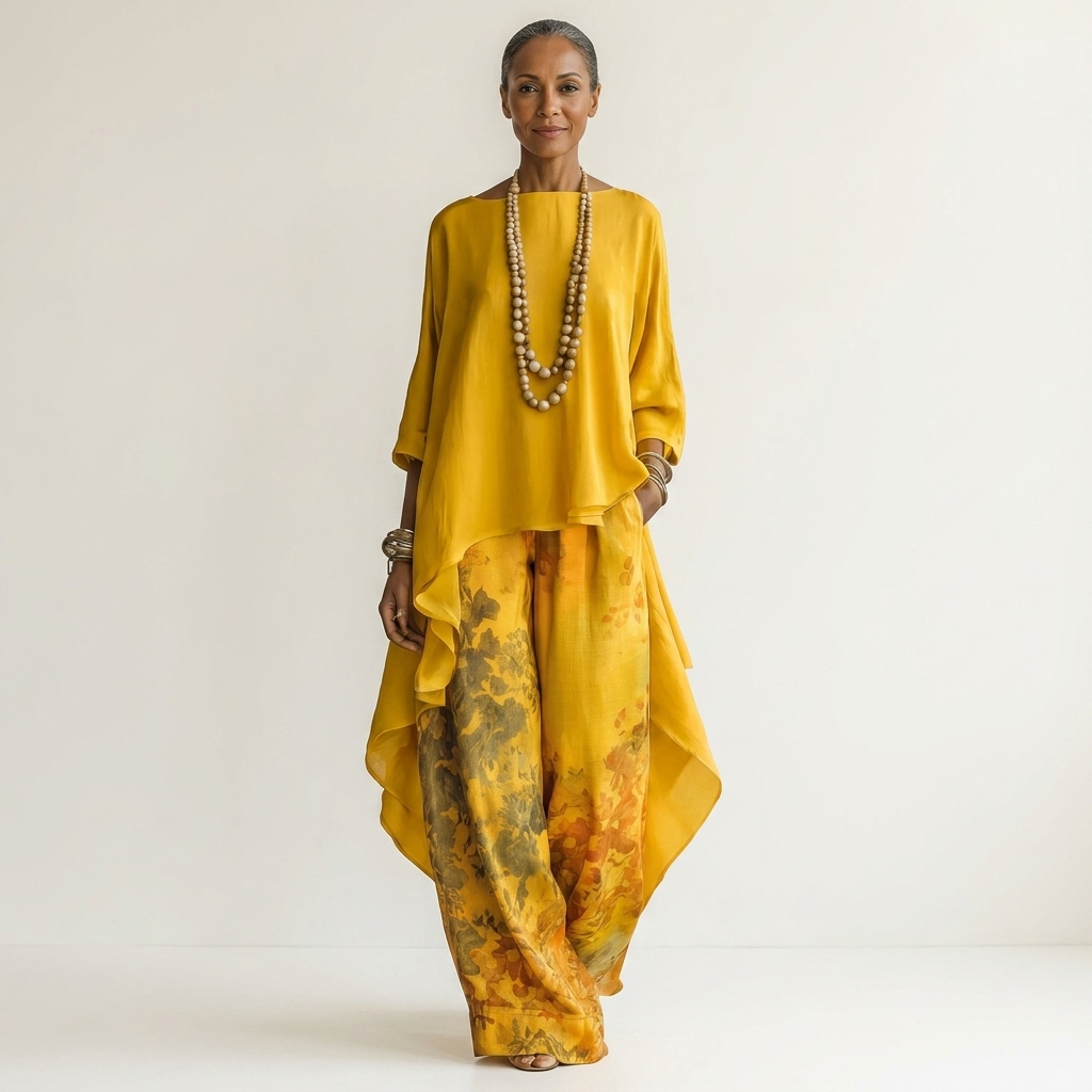 Cariola | Cotton Silk Two Piece Set With Asymmetric Tunic