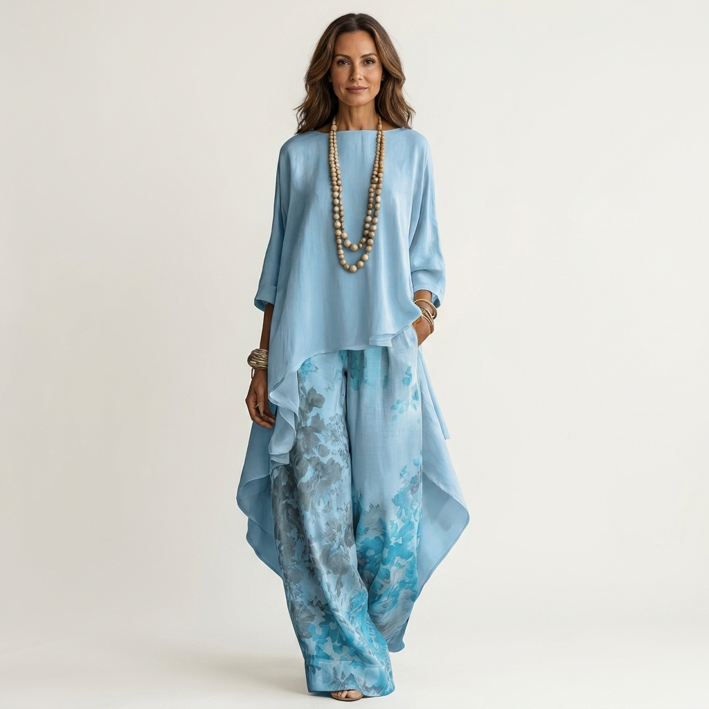 Cariola | Cotton Silk Two Piece Set With Asymmetric Tunic