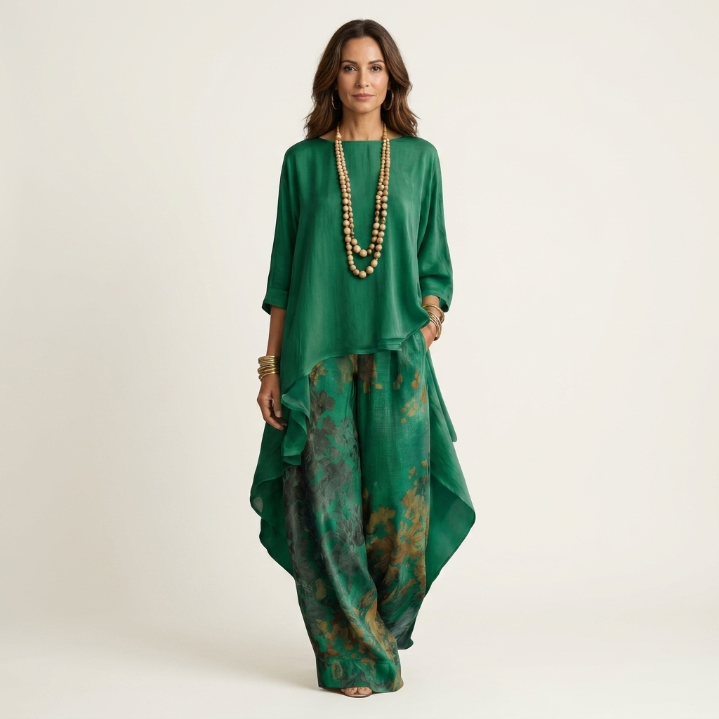 Cariola | Cotton Silk Two Piece Set With Asymmetric Tunic