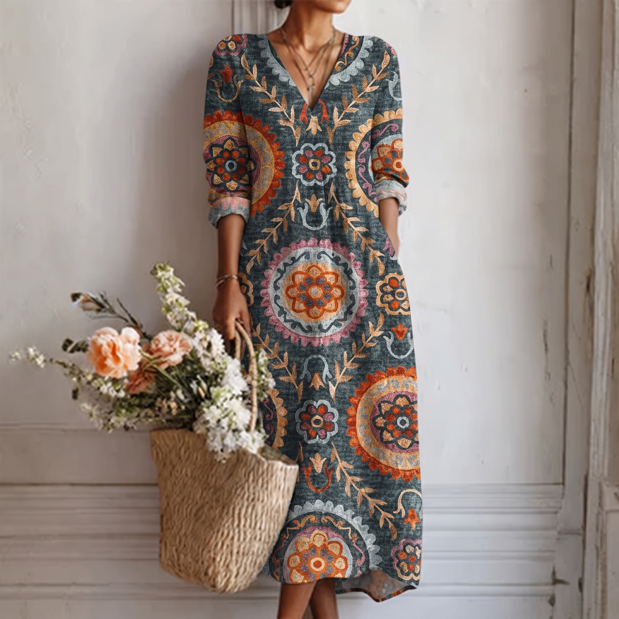 Liana | Bohemian Print Midi Dress