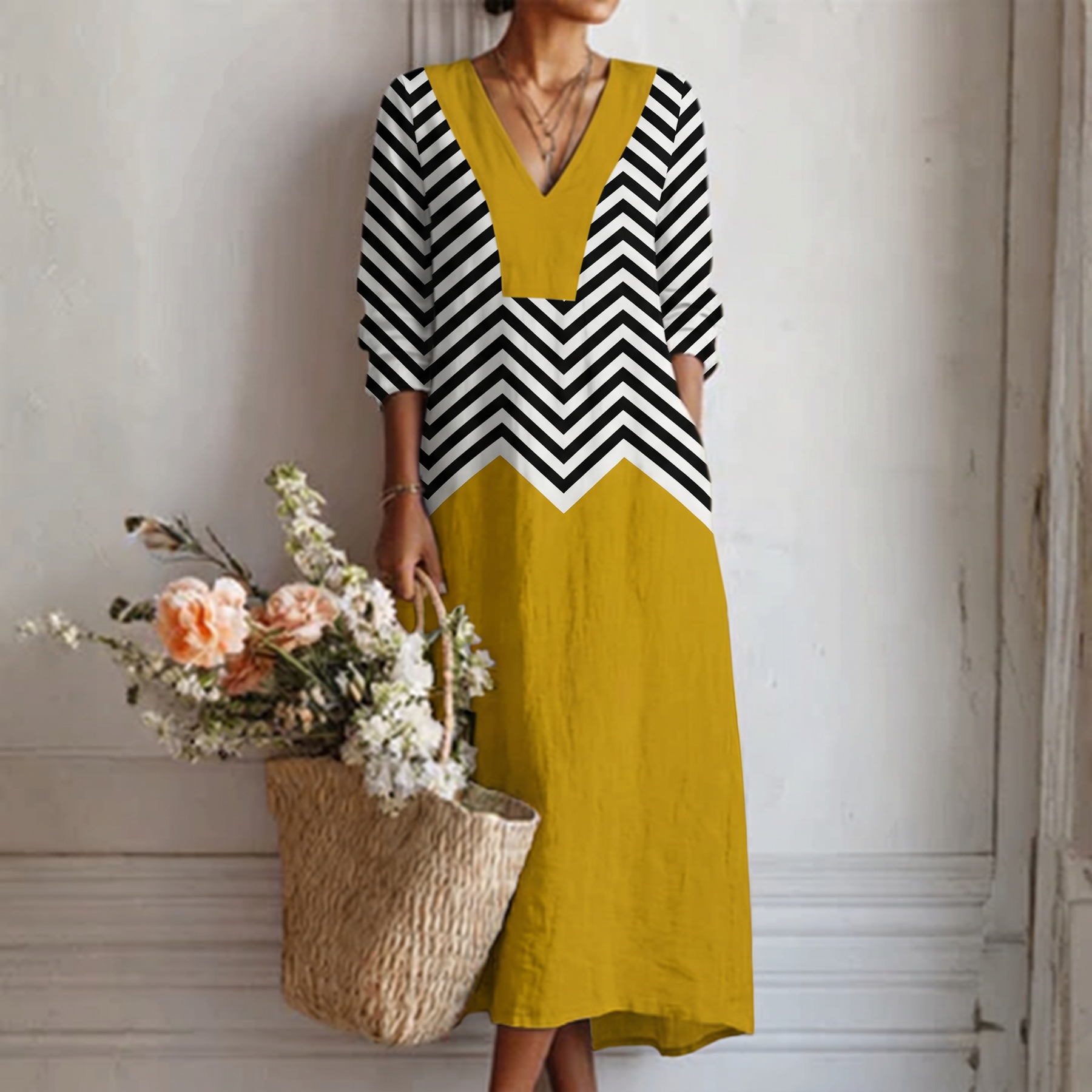 Marietta | Chevron Colour Block Maxi Dress