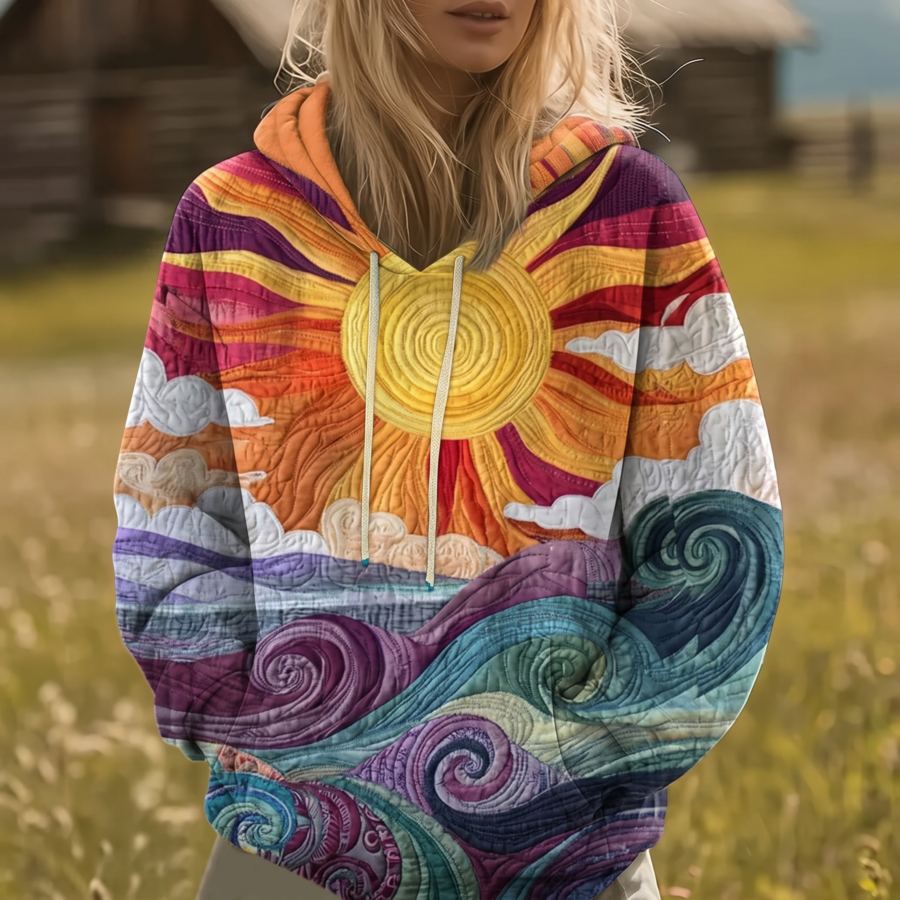 Auralei | Sunburst Print Y2K Hoodie