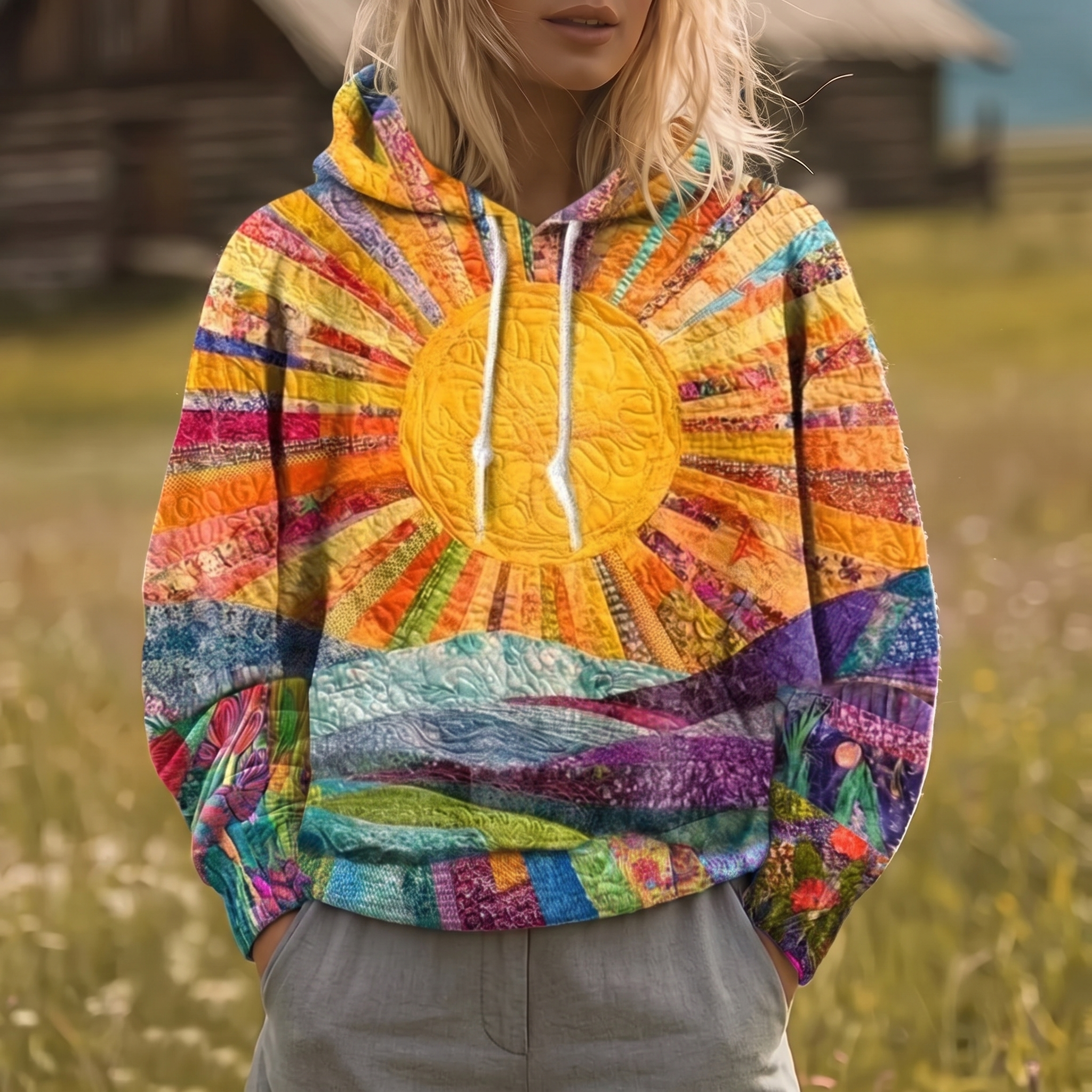 Ryleth | Sunburst Print Y2K Hoodie