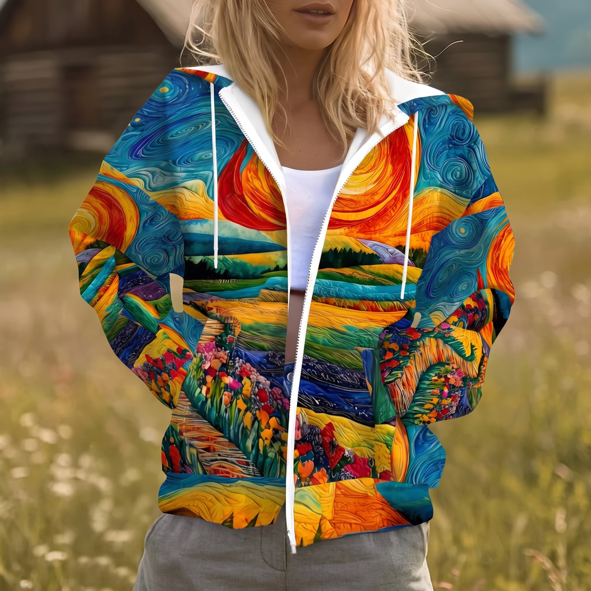 Halcyra | Sunburst Print Full-Zip Hoodie