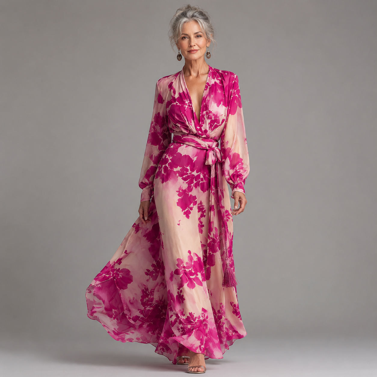 Diana | Rose Floral V-Neck Belted Maxi Dress