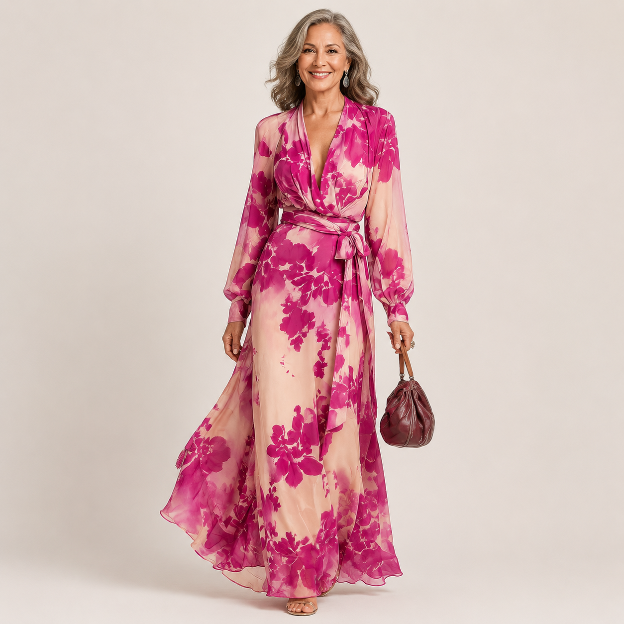 Diana | Rose Floral V-Neck Belted Maxi Dress