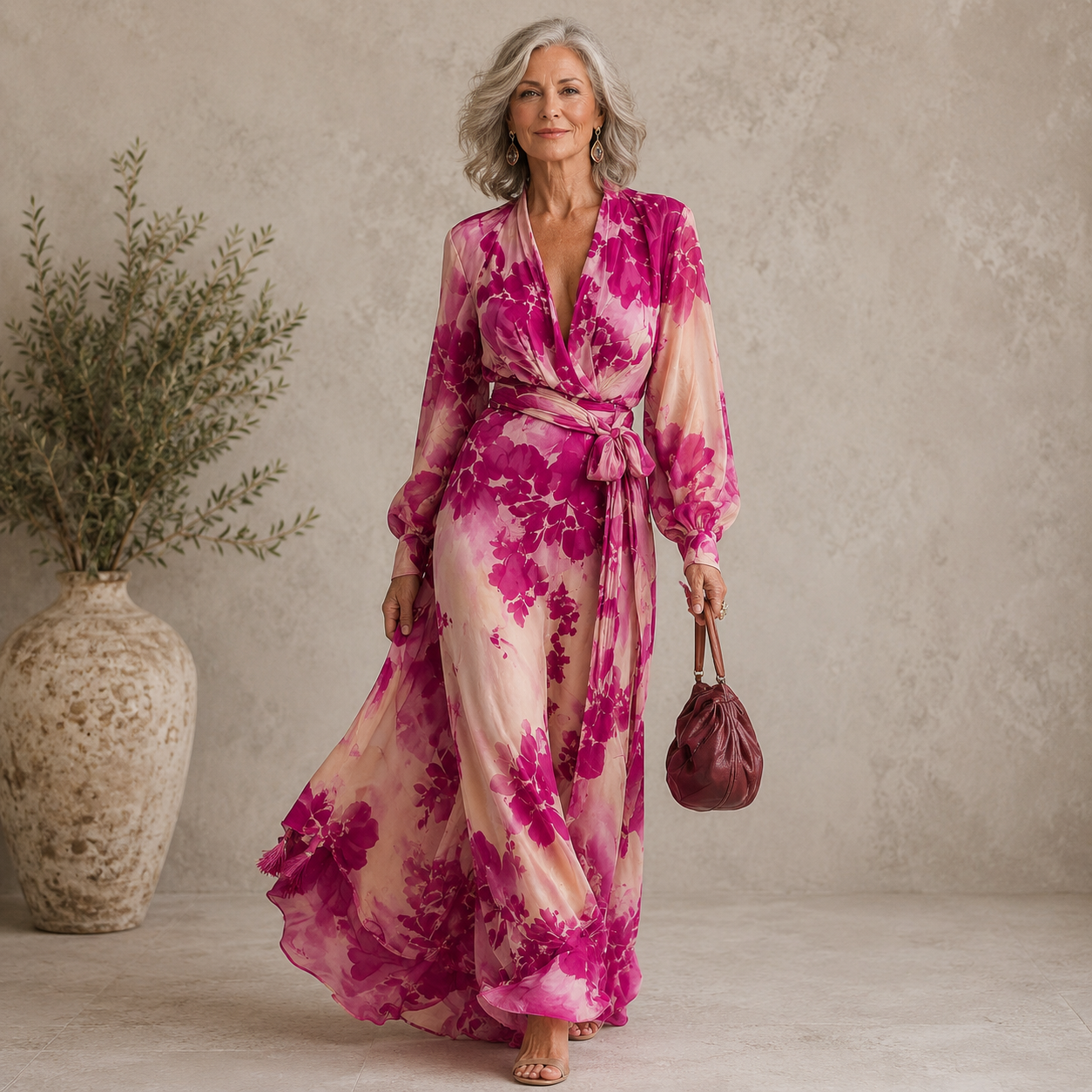 Diana | Rose Floral V-Neck Belted Maxi Dress