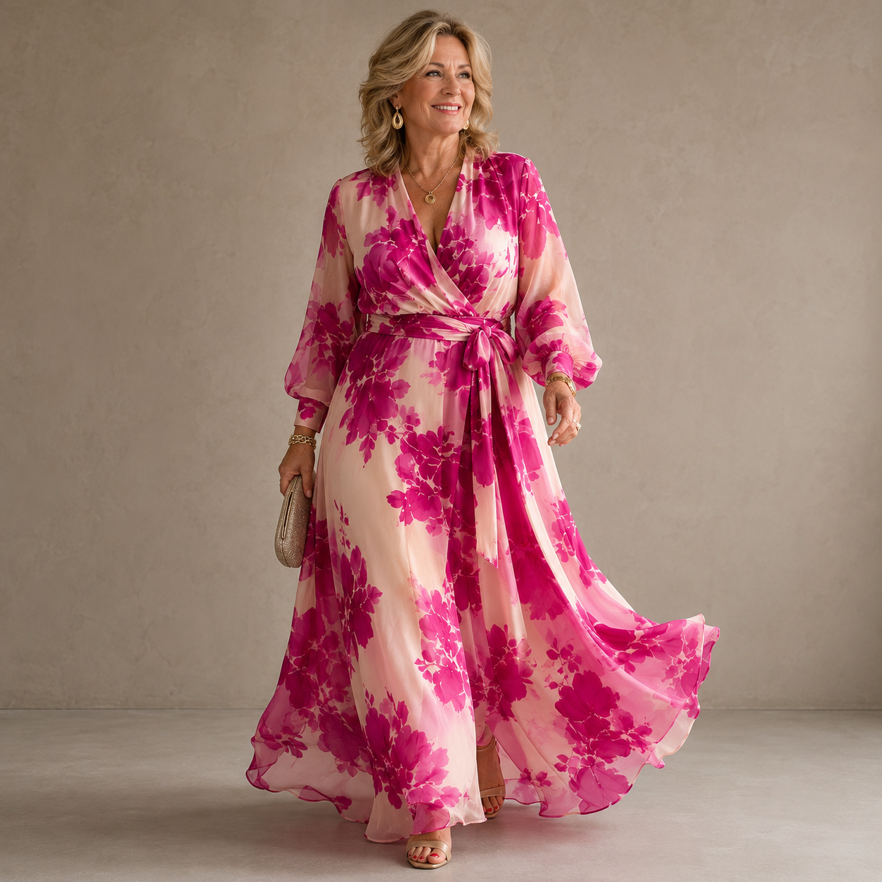 Diana | Rose Floral V-Neck Belted Maxi Dress