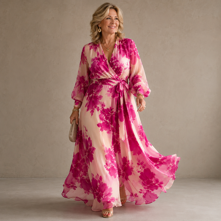 Diana | Rose Floral V-Neck Belted Maxi Dress