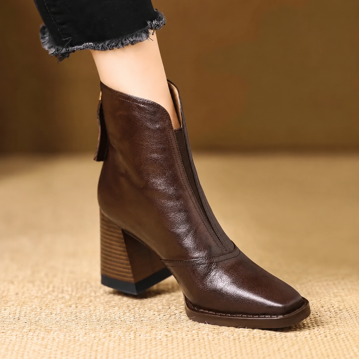 Rochelle | Leather Mid Heel Ankle Boots