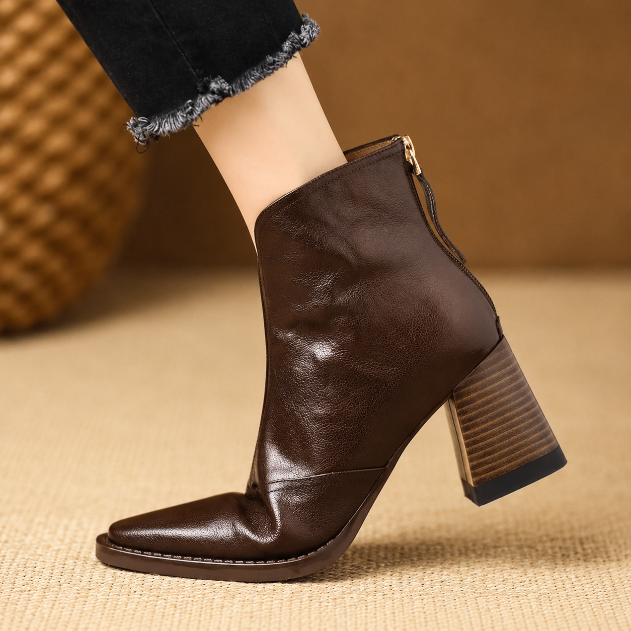Rochelle | Leather Mid Heel Ankle Boots