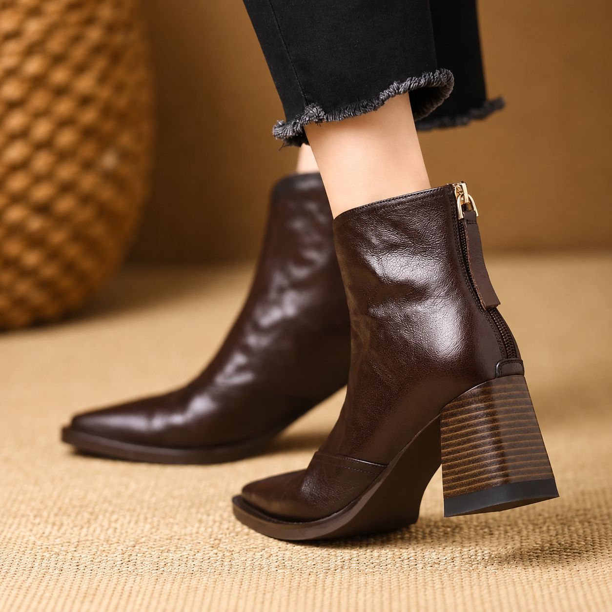 Rochelle | Leather Mid Heel Ankle Boots