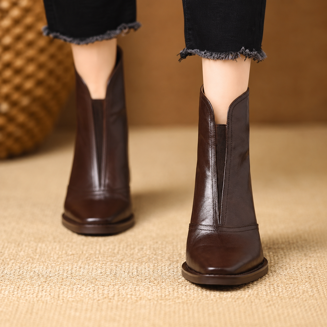 Rochelle | Leather Mid Heel Ankle Boots