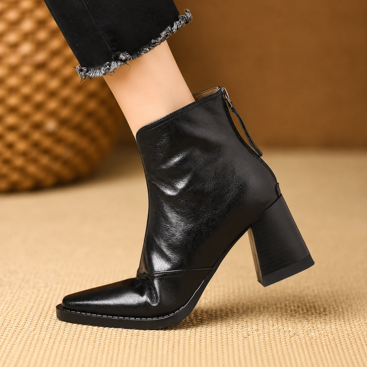 Rochelle | Leather Mid Heel Ankle Boots