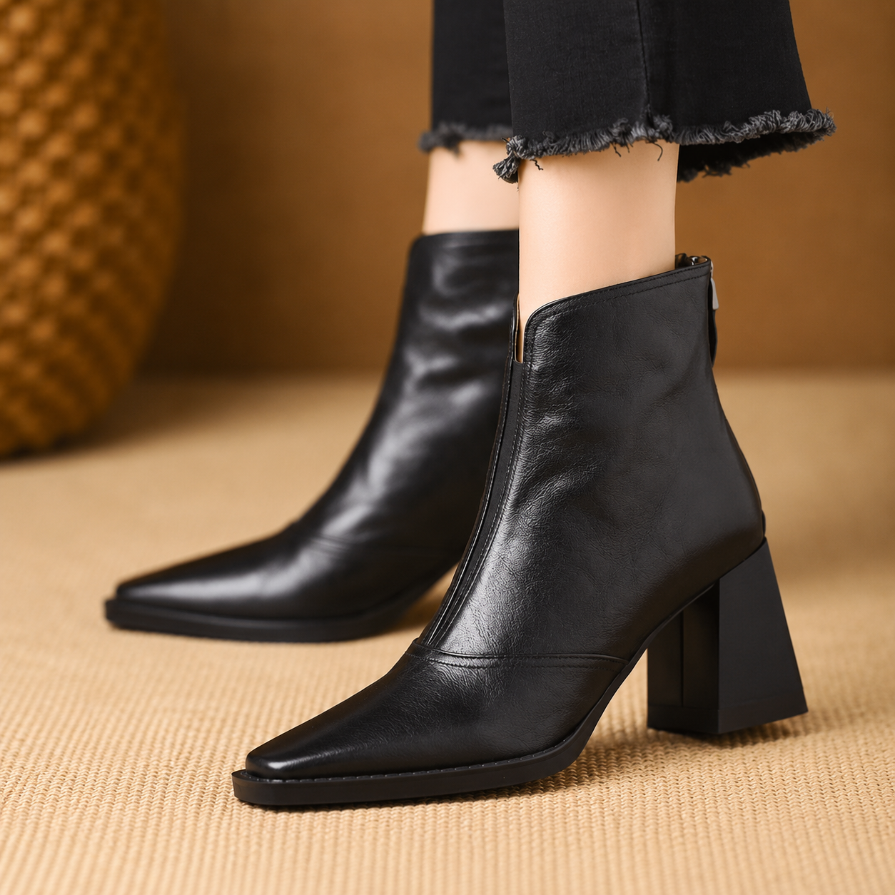 Rochelle | Leather Mid Heel Ankle Boots