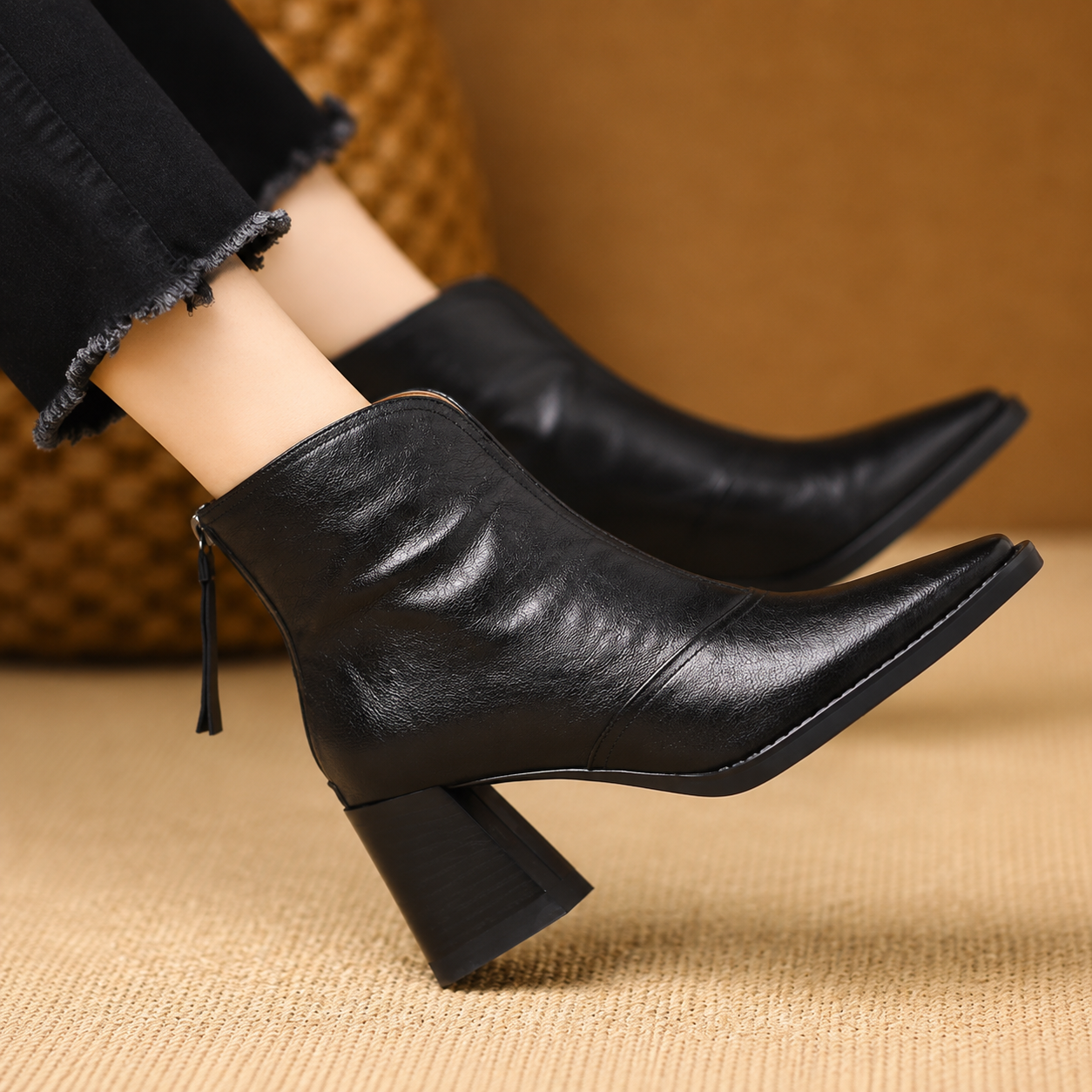 Rochelle | Leather Mid Heel Ankle Boots