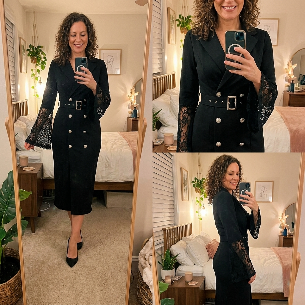 Kerensa | Belted Lace Sleeve Midi Dress