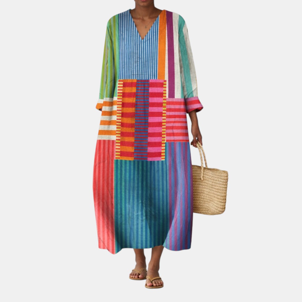 Lucia | Striped V Neck Maxi Dress