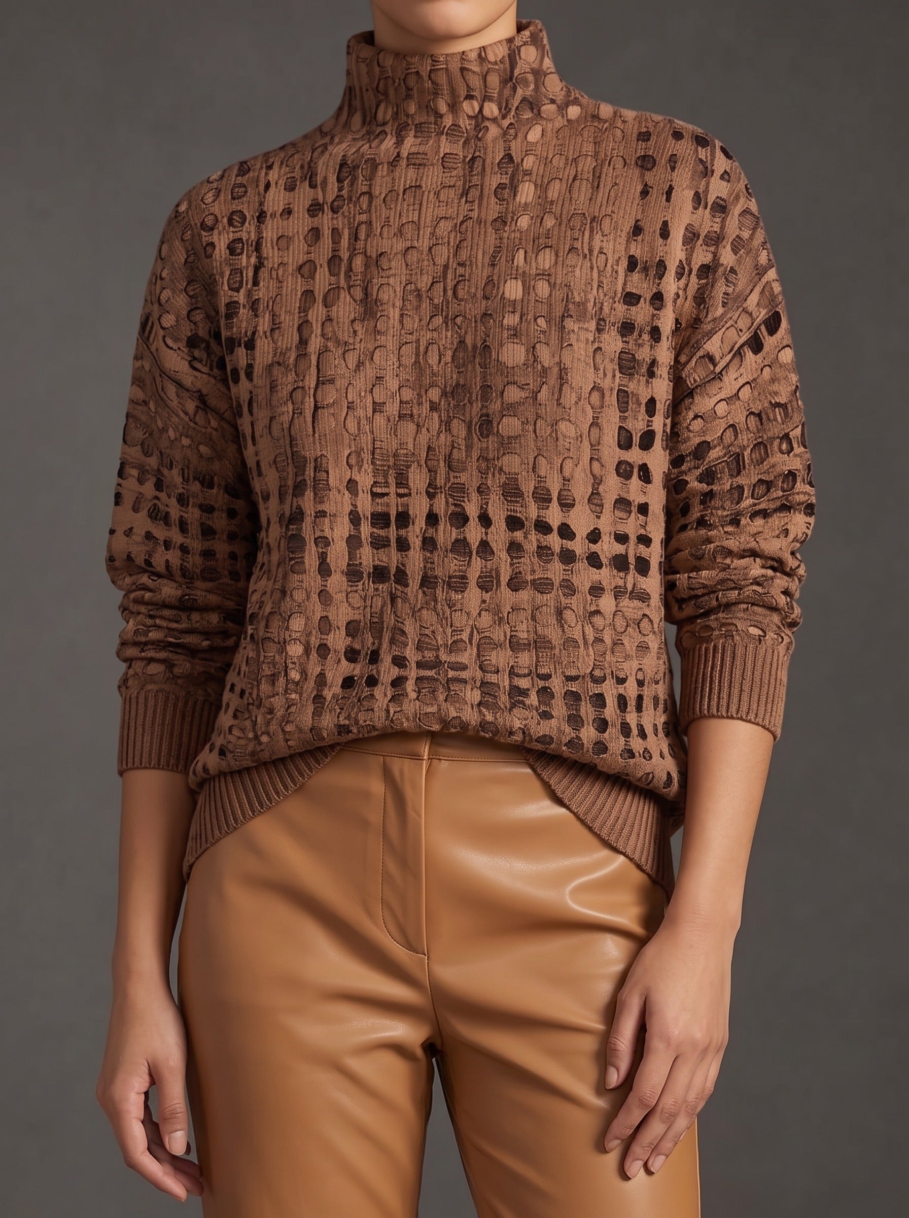 Marnie | Chestnut Lattice Turtleneck Jumper