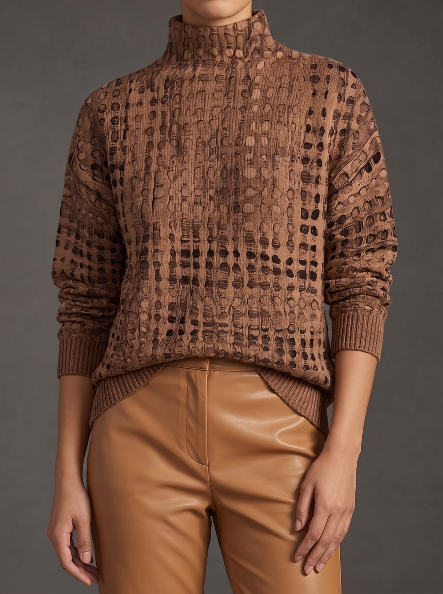 Marnie | Chestnut Lattice Turtleneck Jumper