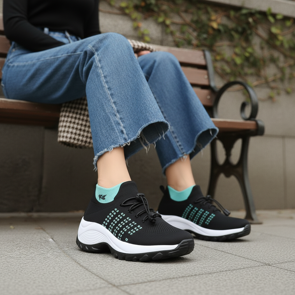 Linda | Knit Fabric Shoes in Green and Black