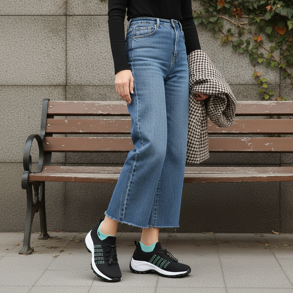 Linda | Knit Fabric Shoes in Green and Black