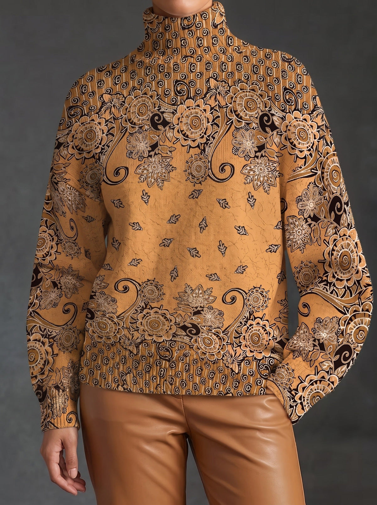 Oleander | Caramel Paisley Turtleneck Jumper