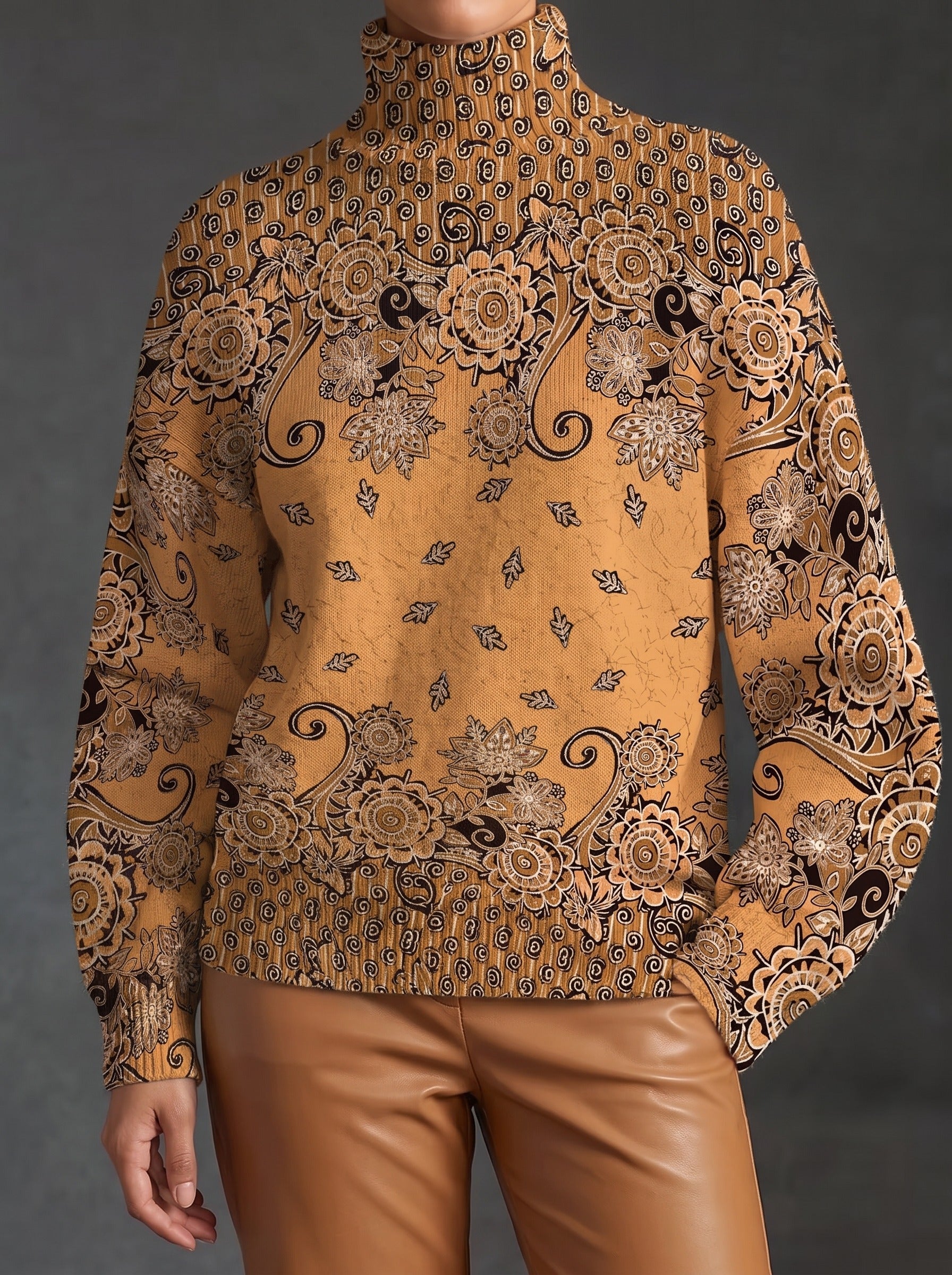 Oleander | Caramel Paisley Turtleneck Jumper