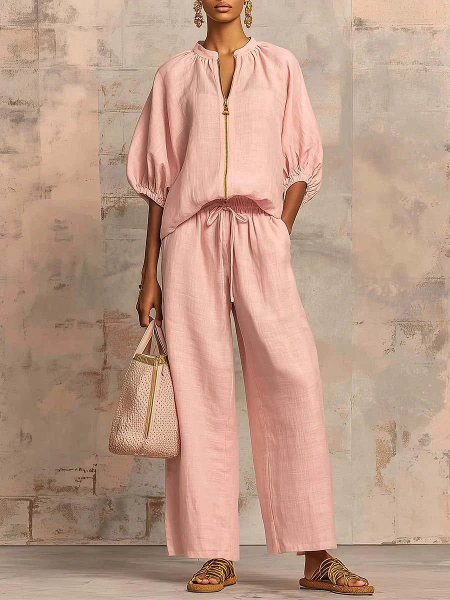 Alba | Two Piece Set Relaxed Style Shirt and Wide Leg Trousers