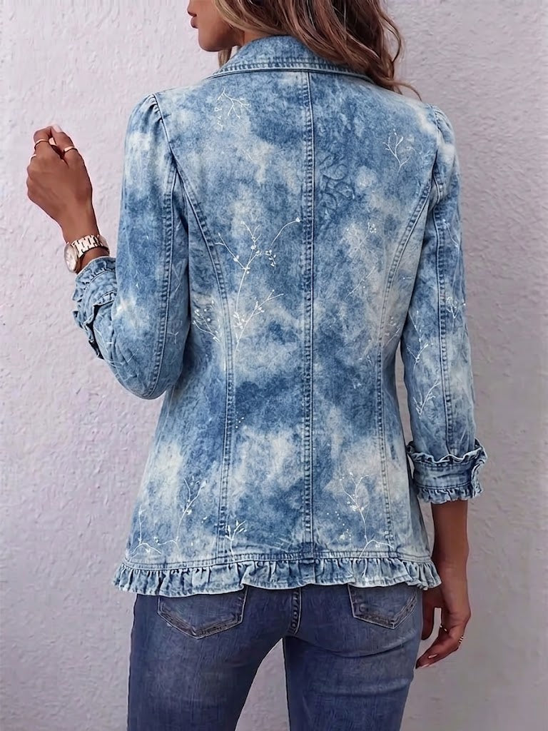 Jemison | Boho Style Gradient Vintage Botanical Print Ruffle Detail Jacket