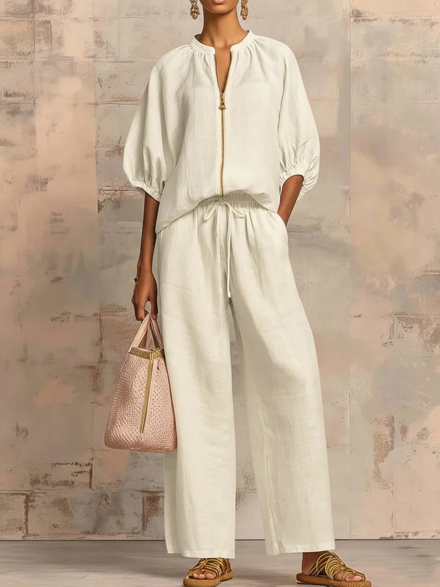 Alba | Two Piece Set Relaxed Style Shirt and Wide Leg Trousers