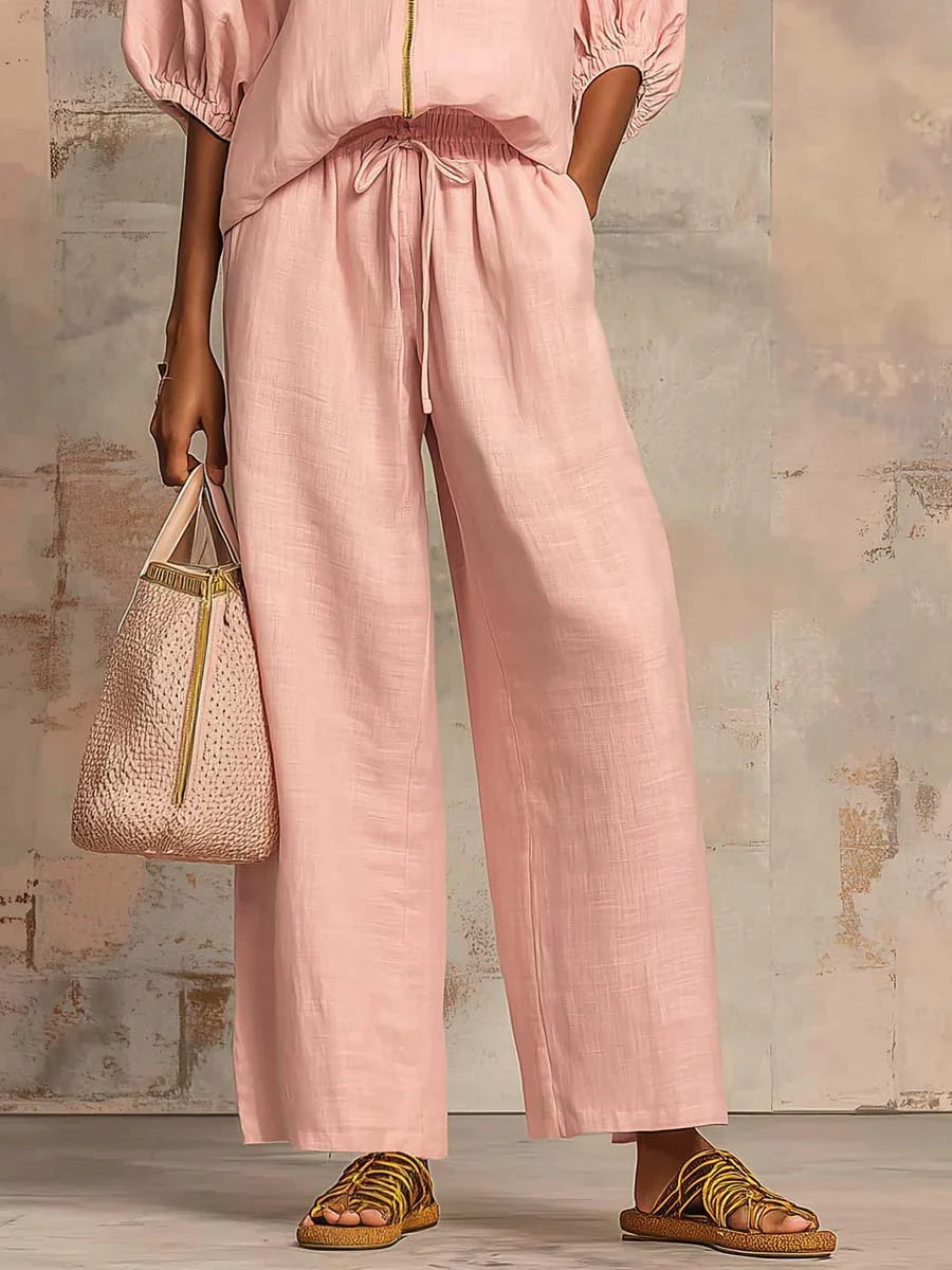 Alba | Two Piece Set Relaxed Style Shirt and Wide Leg Trousers