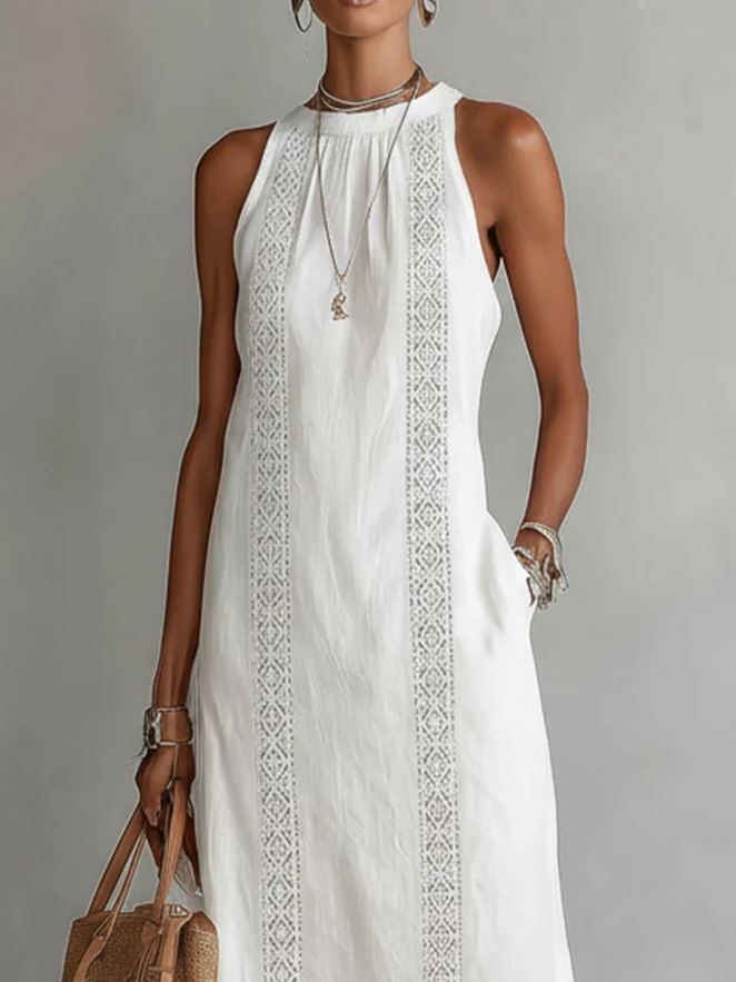 Lorna | Linen Midi Dress with Mao Collar