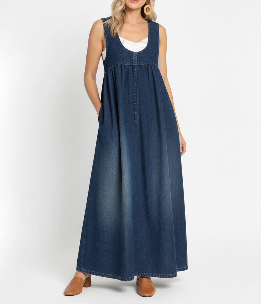 Karen | Vintage Wash Denim Maxi Dress
