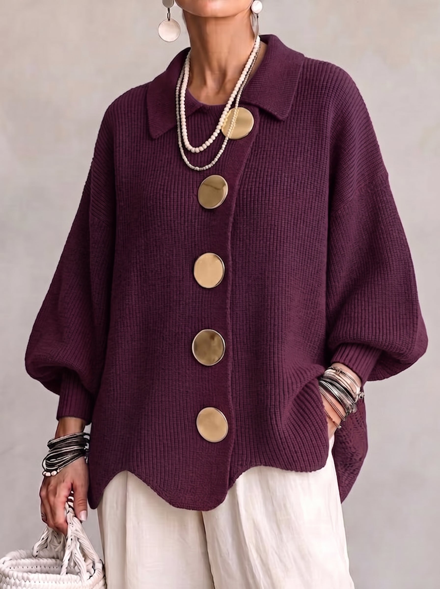 Iolanthe | Collared Cardigan With Metal Buttons