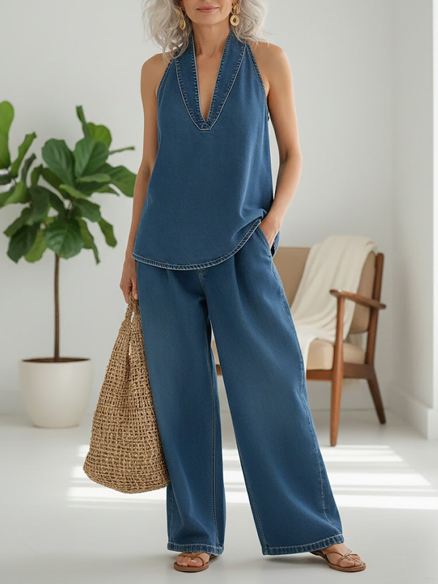 Ivy | Vintage Wash Denim Two Piece Set