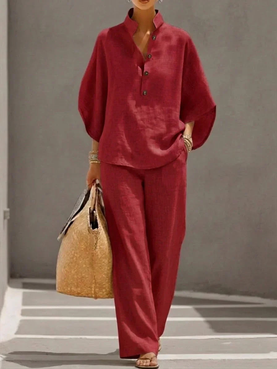 Maribel | Batwing Sleeve Linen Two Piece Set