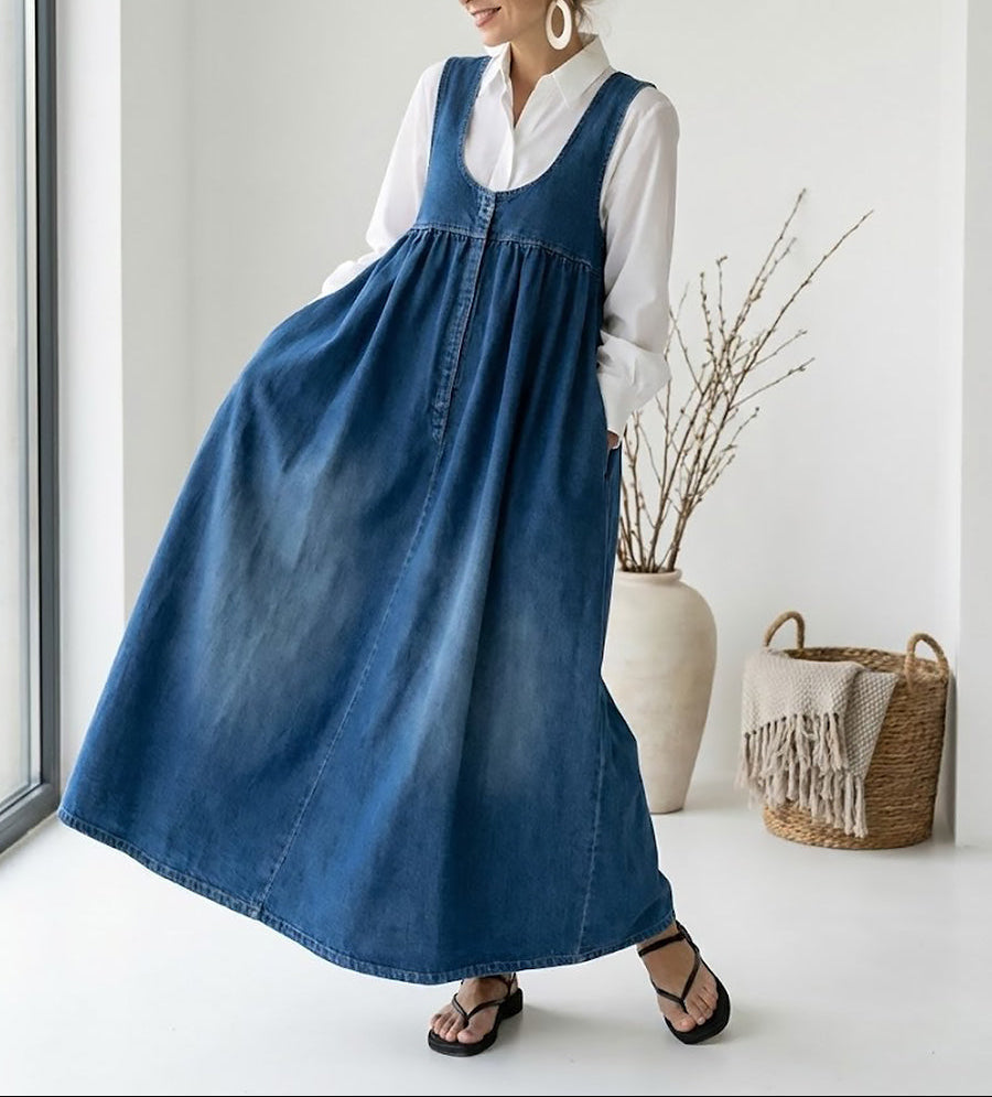 Karen | Vintage Wash Denim Maxi Dress