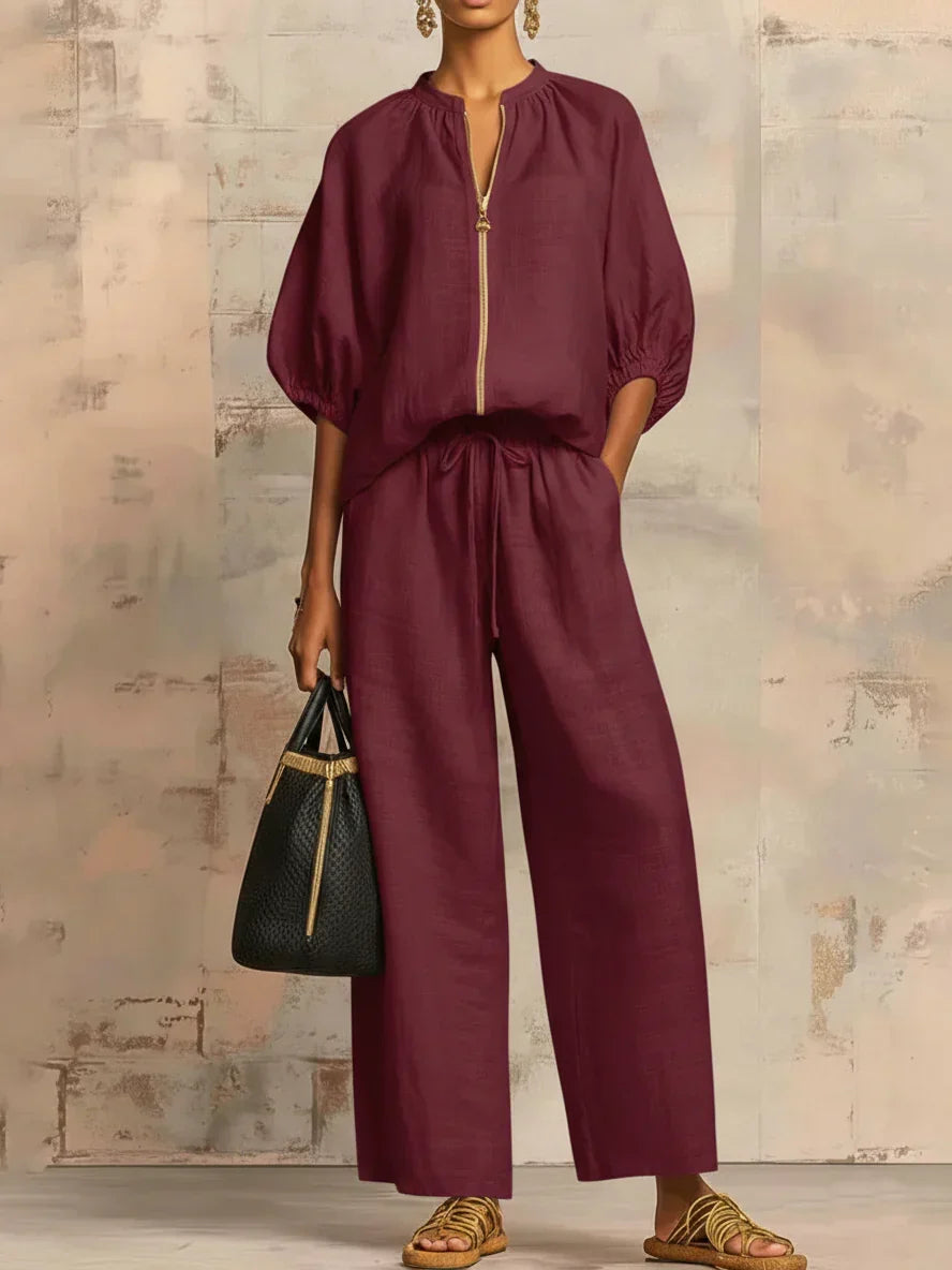 Alba | Two Piece Set Relaxed Style Shirt and Wide Leg Trousers